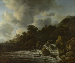 Wasserfall in der Nähe eines Dorfes, ca. 1665-70